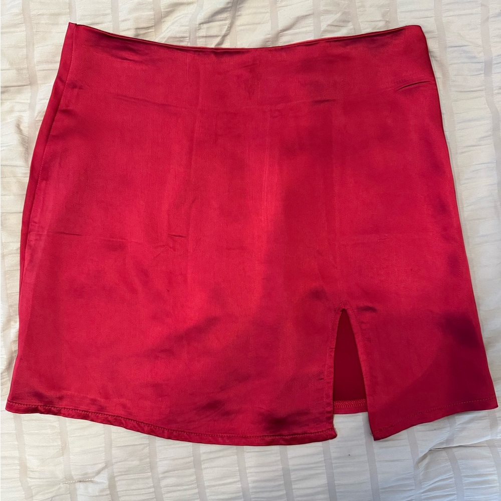 Red Mini Skirt with Side Slit